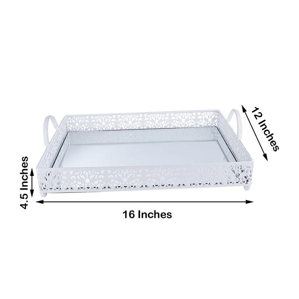16" x 12" Metal Rectangular Fleur De Lis Rim Mirror Serving Tray Party Events - Picture 16 of 18