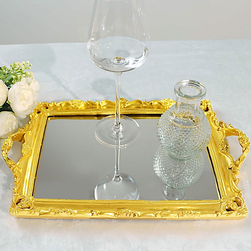 15×10″ Metallic Rectangle Mirror SERVING TRAY Handles Party Event Tableware