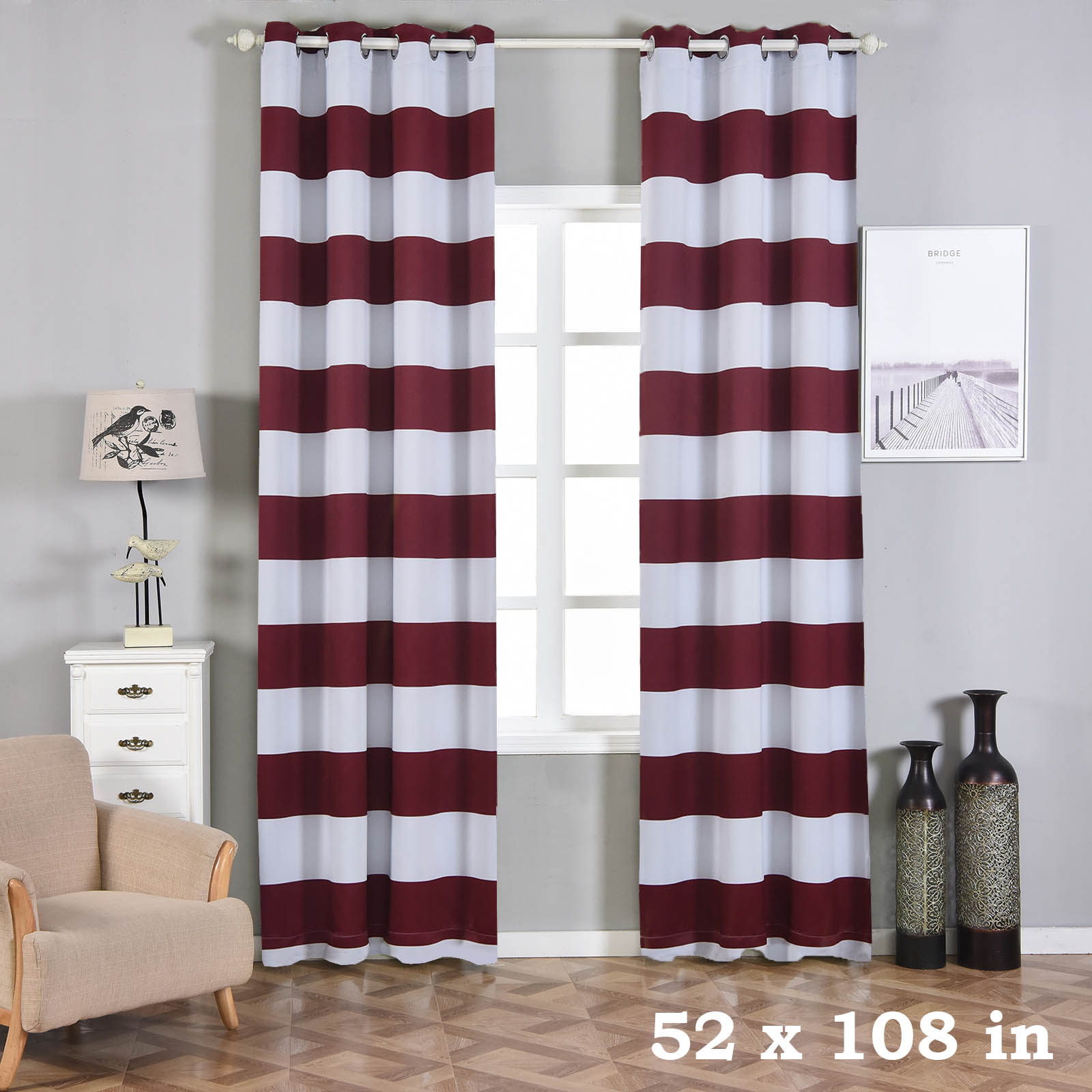 4 pcs 52″ x 108″ Cabana Stripe Blackout Grommet Window Curtains Drapes Home SALE