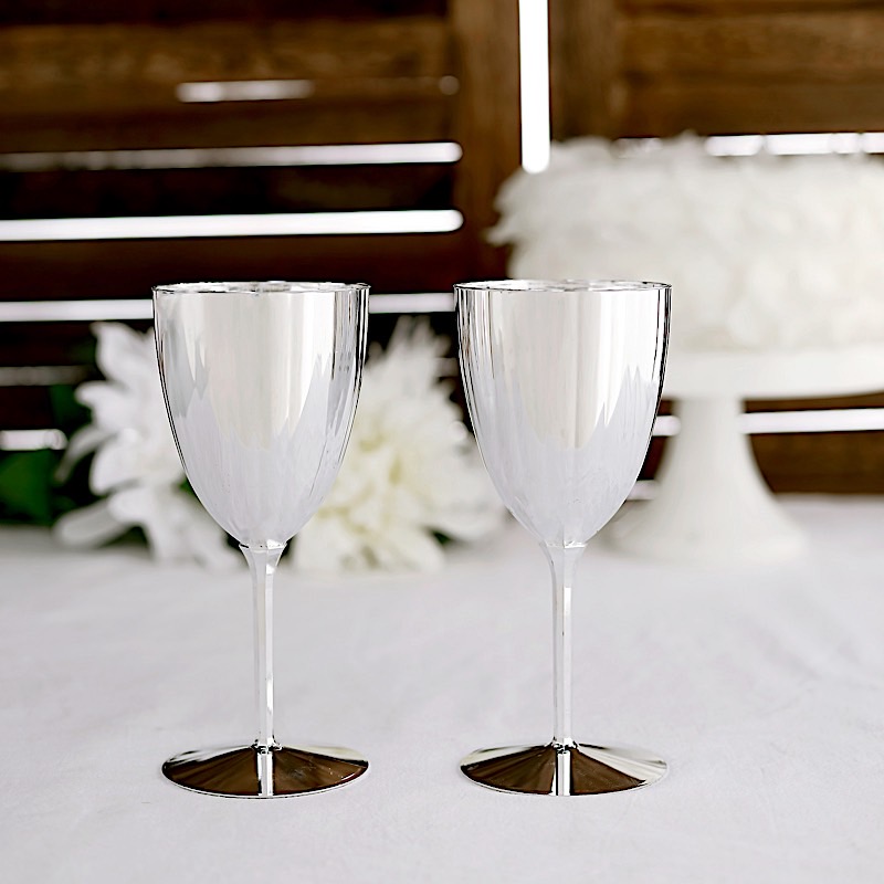 8 oz Metallic Premium Disposable Plastic Wine Glasses Wedding Party