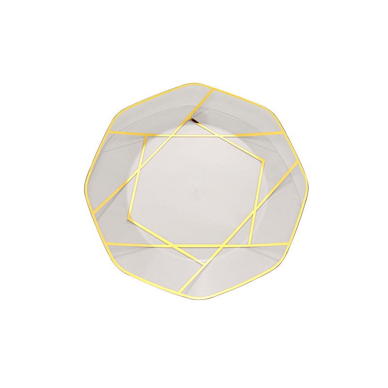 10" Octagon Dinner PLASTIC PLATES Gold Geometric Disposable Event Party Supplies - Picture 13 of 26