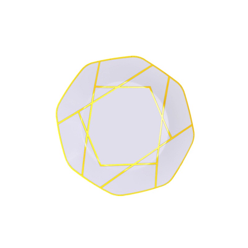 10" Octagon Dinner PLASTIC PLATES Gold Geometric Disposable Event Party Supplies - Picture 24 of 26