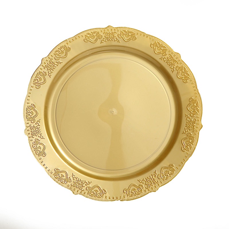 10 in Blush Round Salad Plates Gold Trim Wedding Party Disposable Supplies Bulk - Picture 10 of 16