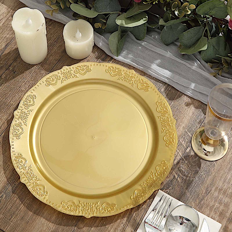 10 in Blush Round Salad Plates Gold Trim Wedding Party Disposable Supplies Bulk - Picture 9 of 16