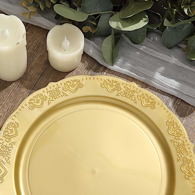10 in Blush Round Salad Plates Gold Trim Wedding Party Disposable Supplies Bulk - Picture 16 of 16