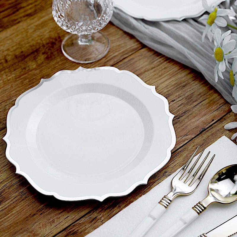 Disposable Plastic Plates Scalloped Rim Wedding Party Event Tableware Home - Picture 103 of 108