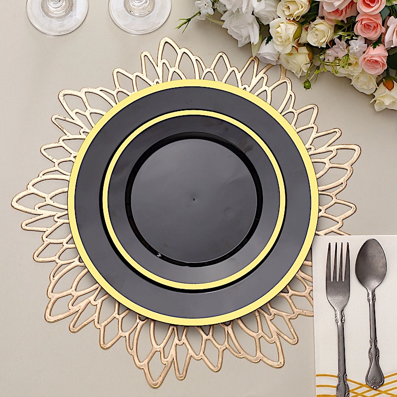 10 Round 7" Plastic Dinner Plates Gold Rim Party Events Wedding Tableware