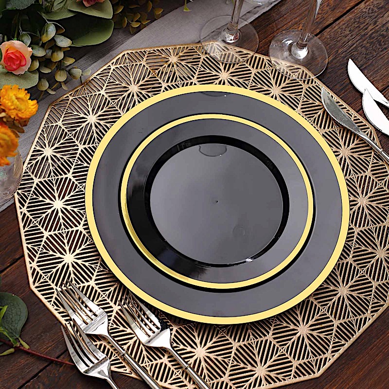 10 Round 7" Plastic Dinner Plates Gold Rim Party Events Wedding Tableware