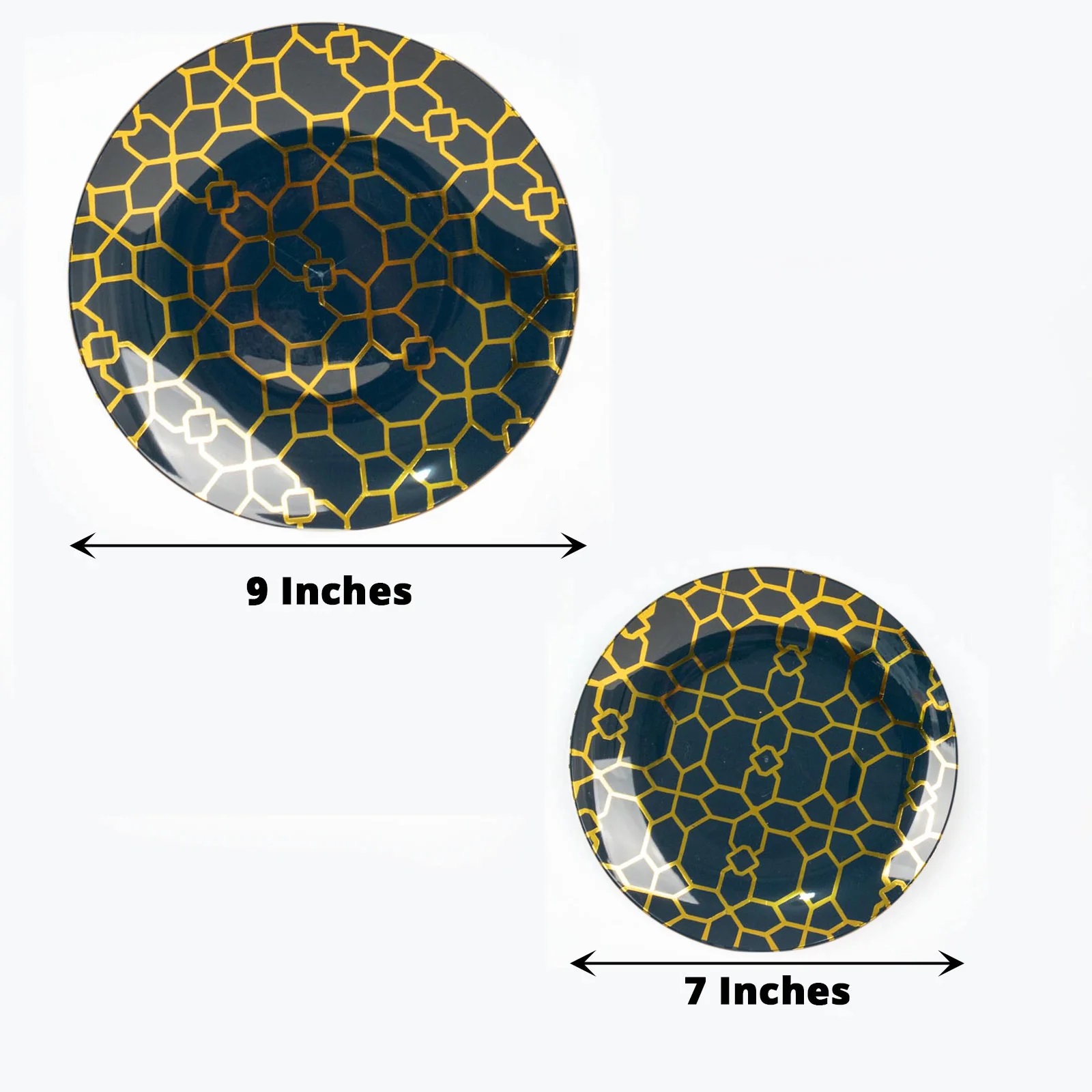 20 Round Disposable Salad Dinner Plastic PLATES Gold Geometric Design Events - Picture 12 of 26