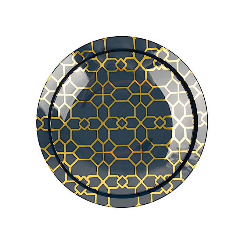 20 Round Disposable Salad Dinner Plastic PLATES Gold Geometric Design Events - Picture 14 of 26