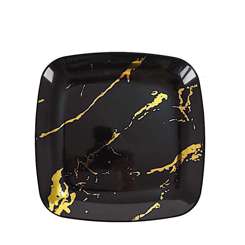 10 Square Metallic Marble Plastic Salad Dinner Plates Party Events Tableware