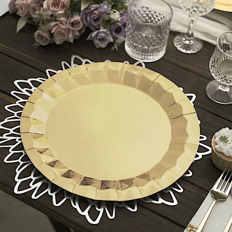 25 Geometric Round 12" Metallic Disposable Dinner Paper Plates Party Tableware - Picture 17 of 47
