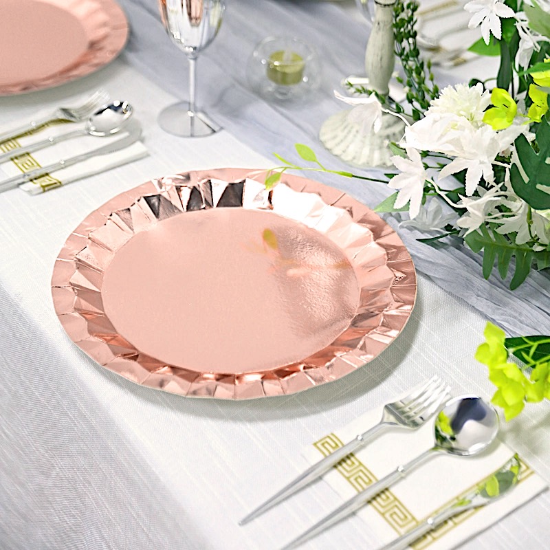 25 Geometric Round 12" Metallic Disposable Dinner Paper Plates Party Tableware - Picture 28 of 47