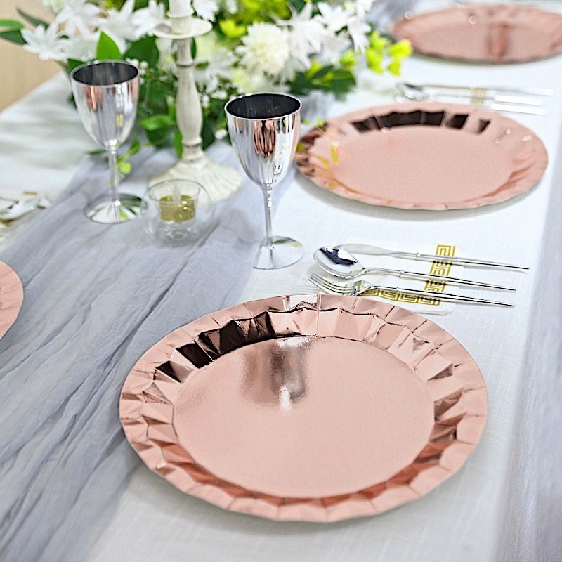 25 Geometric Round 12" Metallic Disposable Dinner Paper Plates Party Tableware - Picture 29 of 47