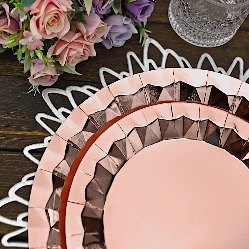 25 Geometric Round 12" Metallic Disposable Dinner Paper Plates Party Tableware - Picture 30 of 47