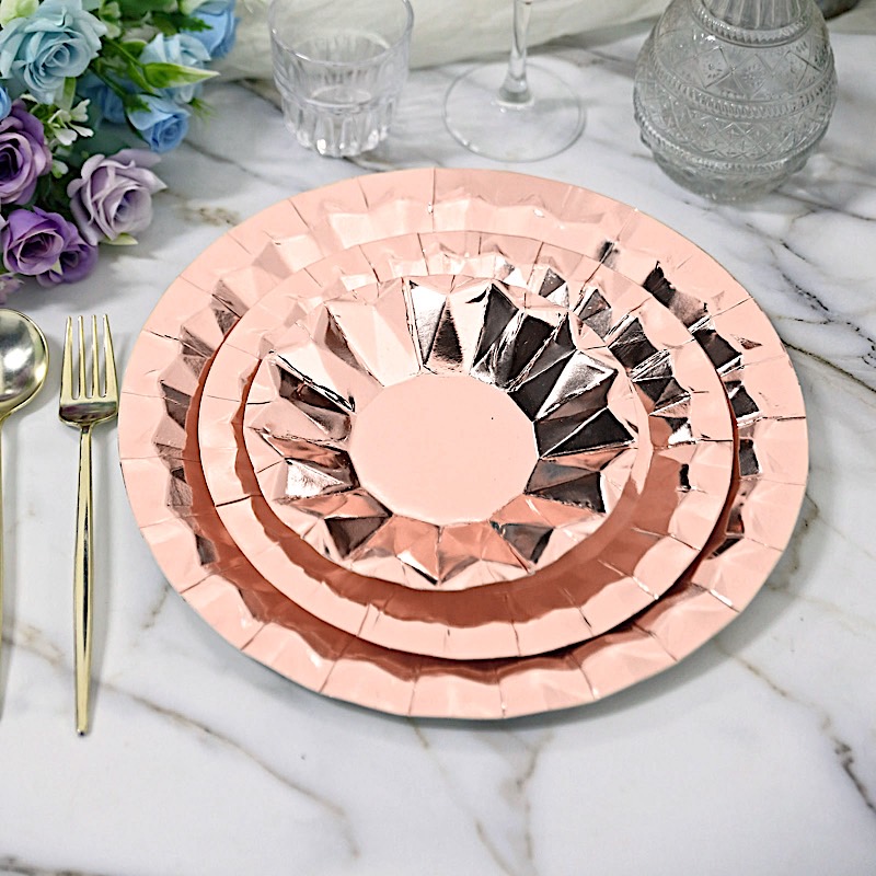 25 Geometric Round 12" Metallic Disposable Dinner Paper Plates Party Tableware - Picture 32 of 47