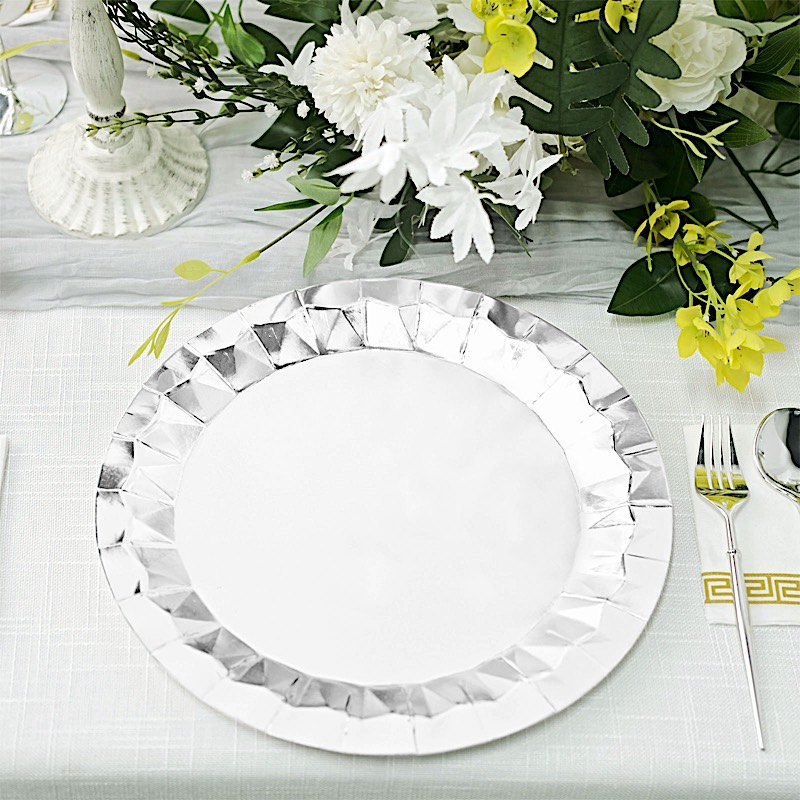 25 Geometric Round 12" Metallic Disposable Dinner Paper Plates Party Tableware - Picture 41 of 47