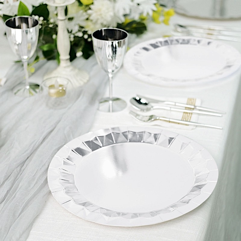 25 Geometric Round 12" Metallic Disposable Dinner Paper Plates Party Tableware - Picture 43 of 47