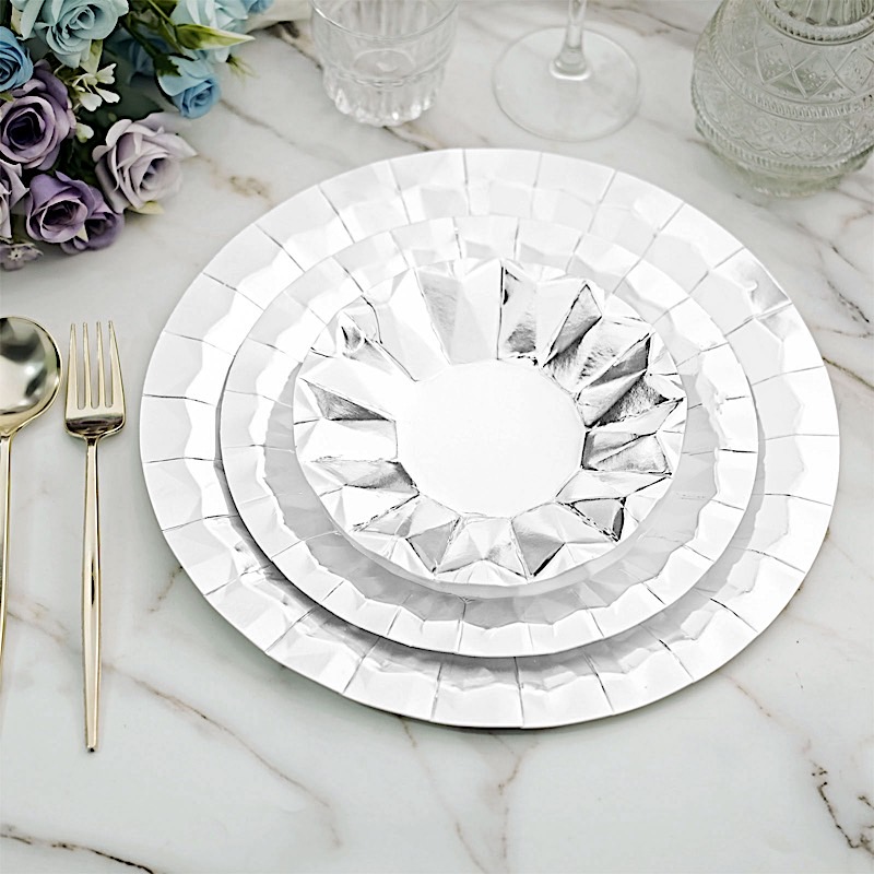 25 Geometric Round 12" Metallic Disposable Dinner Paper Plates Party Tableware - Picture 46 of 47