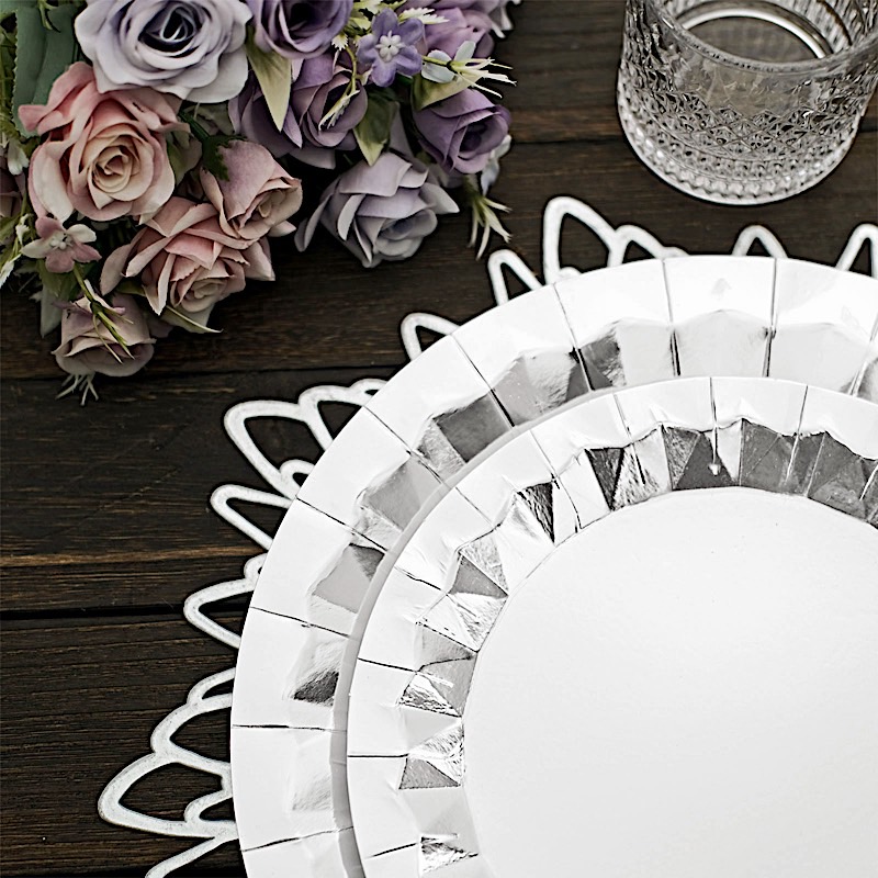 25 Geometric Round 12" Metallic Disposable Dinner Paper Plates Party Tableware - Picture 44 of 47
