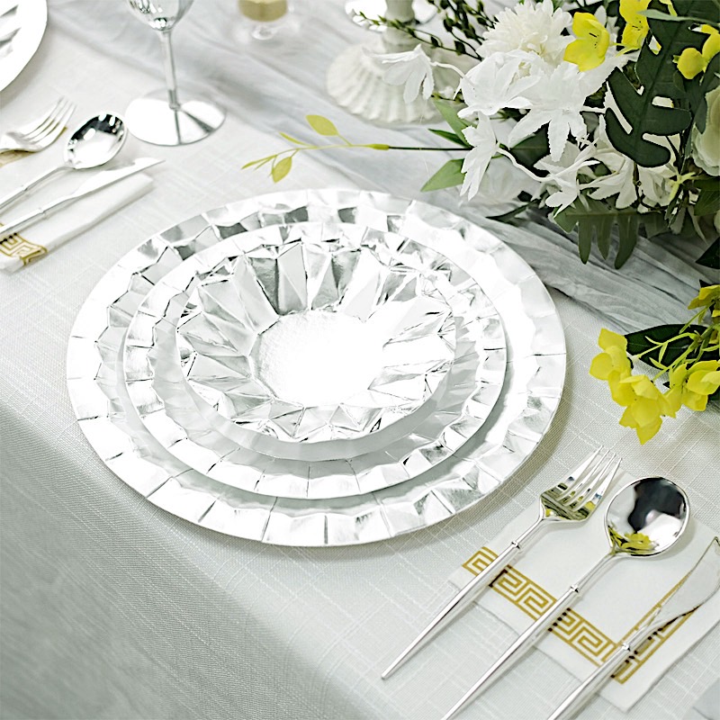 25 Geometric Round 12" Metallic Disposable Dinner Paper Plates Party Tableware - Picture 45 of 47