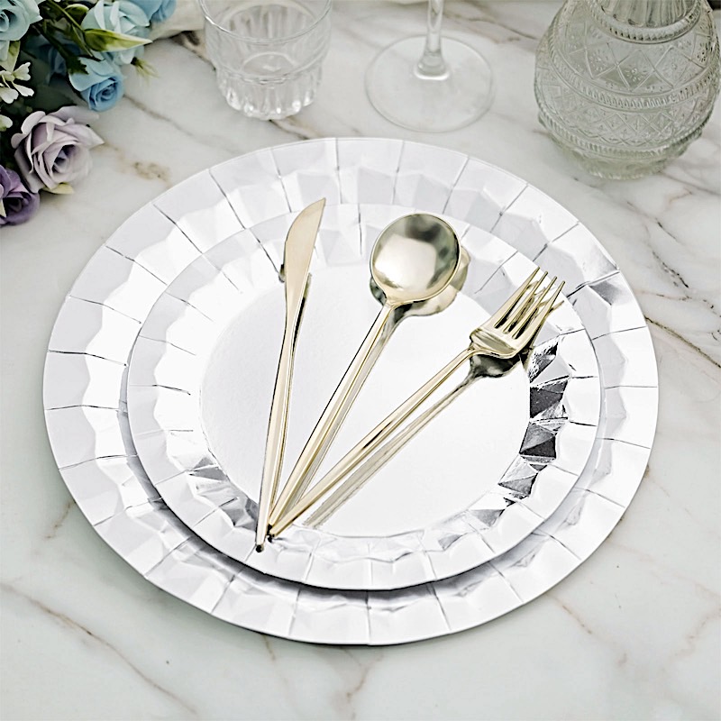 25 Geometric Round 12" Metallic Disposable Dinner Paper Plates Party Tableware - Picture 47 of 47