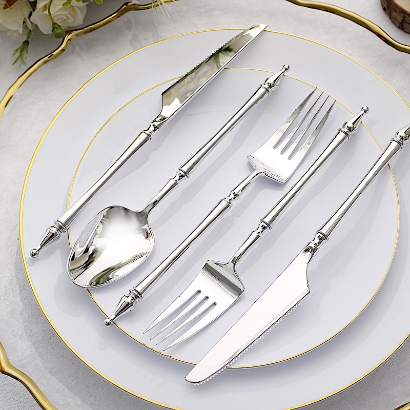 24 Disposable Plastic CUTLERY Roman Column Handle Spoon Fork and Knife Set Party - Picture 30 of 34