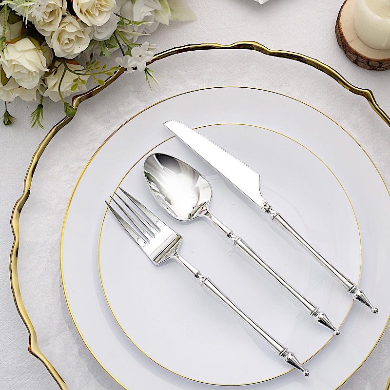 24 Disposable Plastic CUTLERY Roman Column Handle Spoon Fork and Knife Set Party - Picture 34 of 34