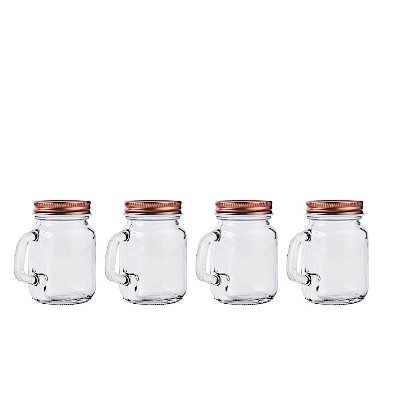 4 Clear Rose Gold 4 oz Glass Mason Mini Jars Lids Wedding Party Favor
