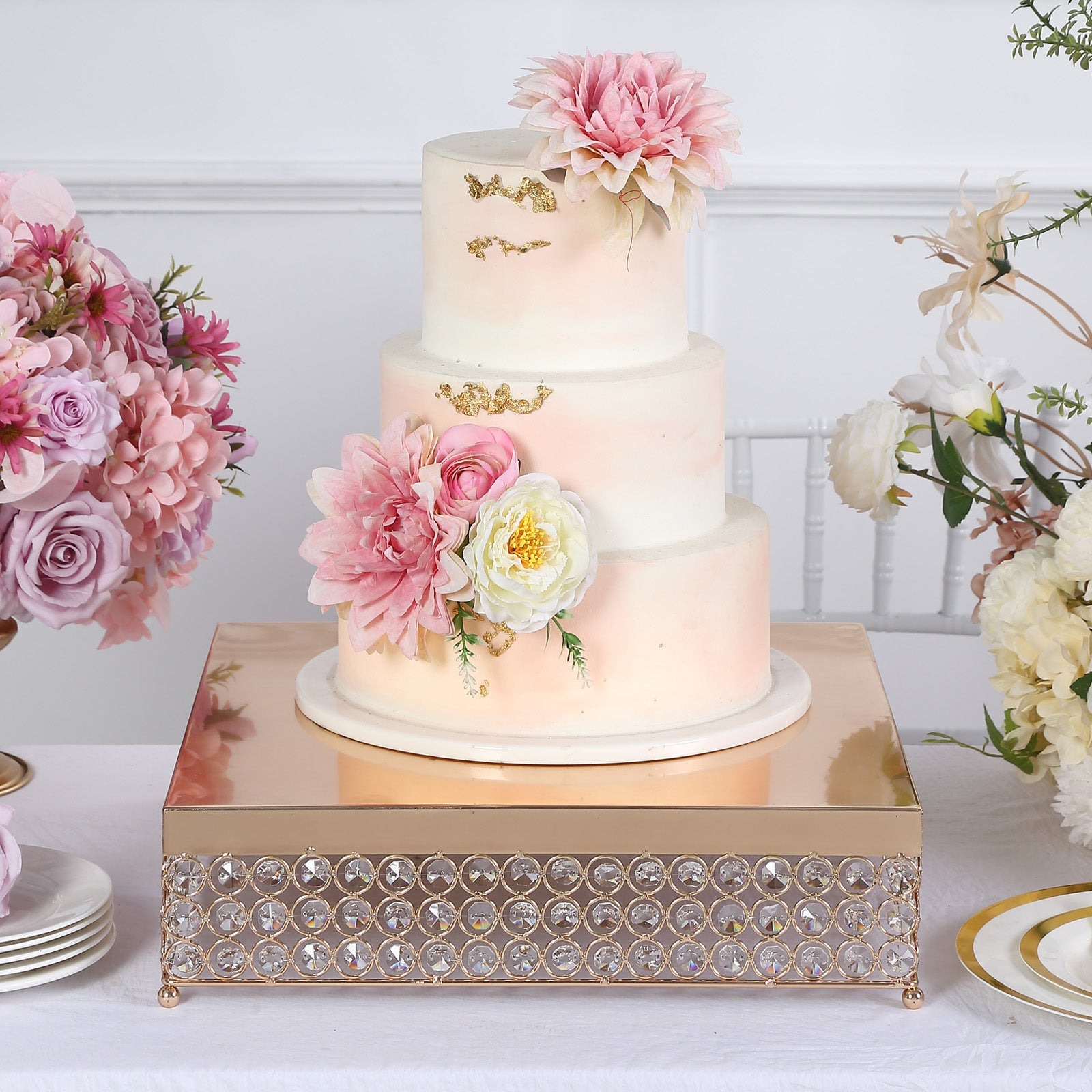 CAKE STAND 16" wide Square Crystal Beads Wedding Birthday Party Home Decorations - Picture 7 of 13