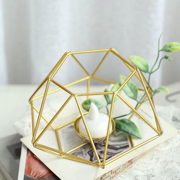 2 pcs Geometric Metal Hexagon Flower Vases Tealight Candle Holders Centerpieces