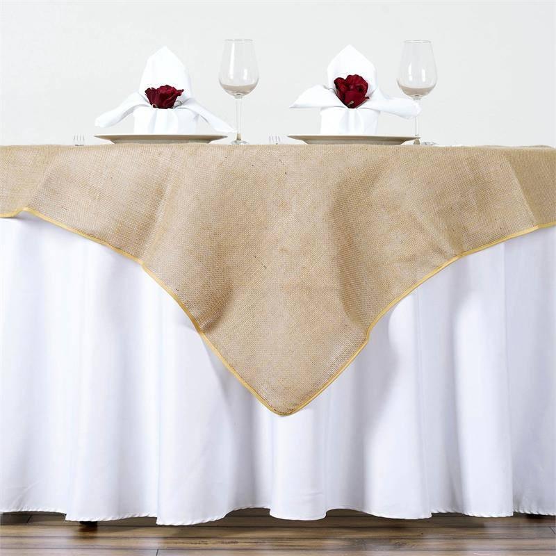 60x60" Natural Brown BURLAP SQUARE TABLE OVERLAY Wedding Party Tradeshow Linens - Picture 5 of 7