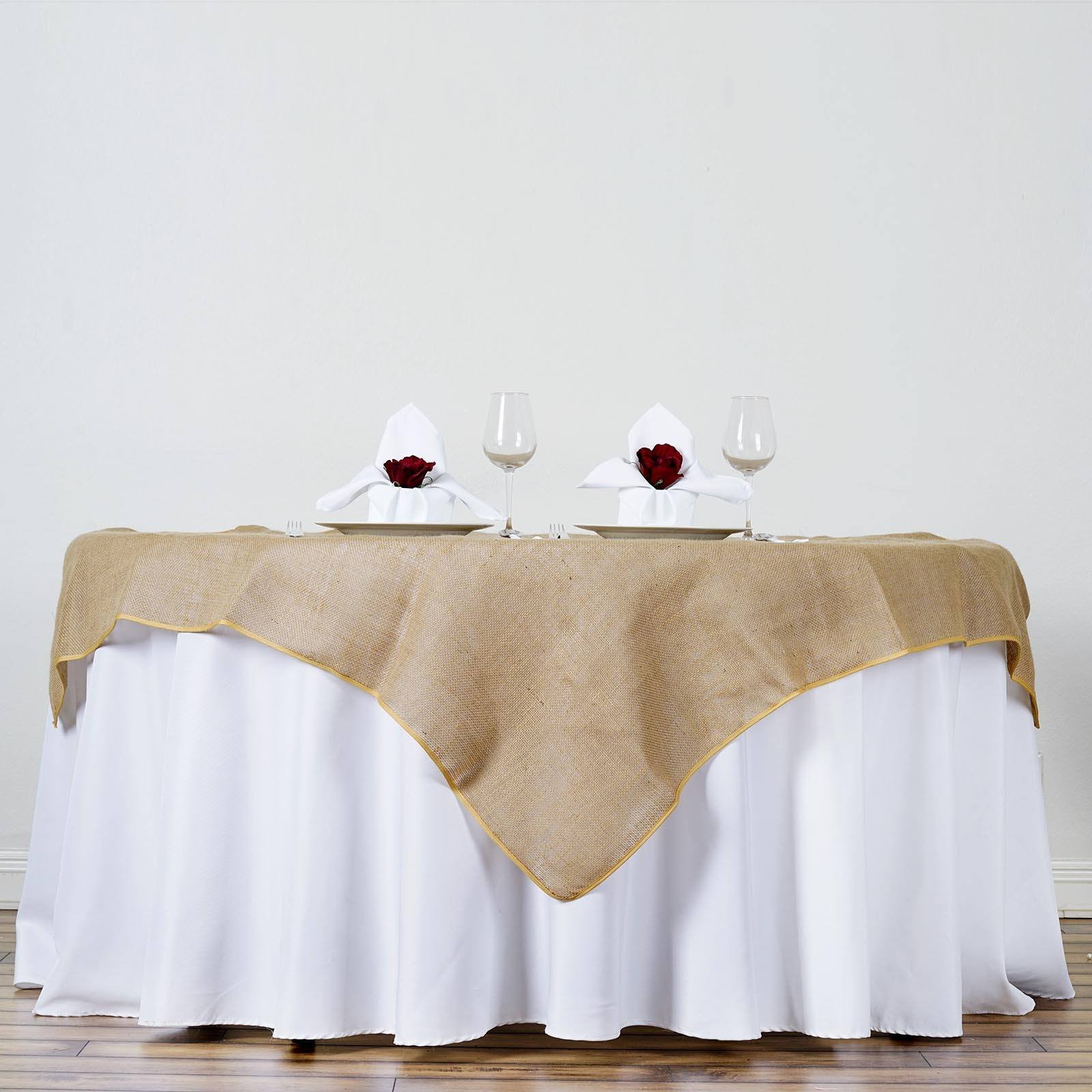 60x60" Natural Brown BURLAP SQUARE TABLE OVERLAY Wedding Party Tradeshow Linens - Picture 1 of 7
