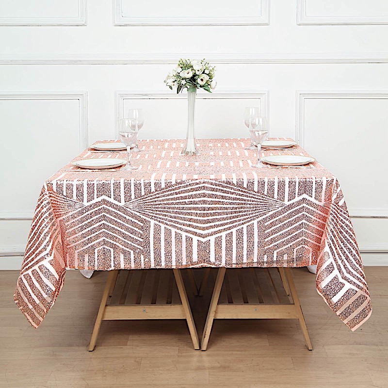 72"x72" Tulle Square Table Overlay Sequins Geometric Pattern Party Decorations - Picture 9 of 26