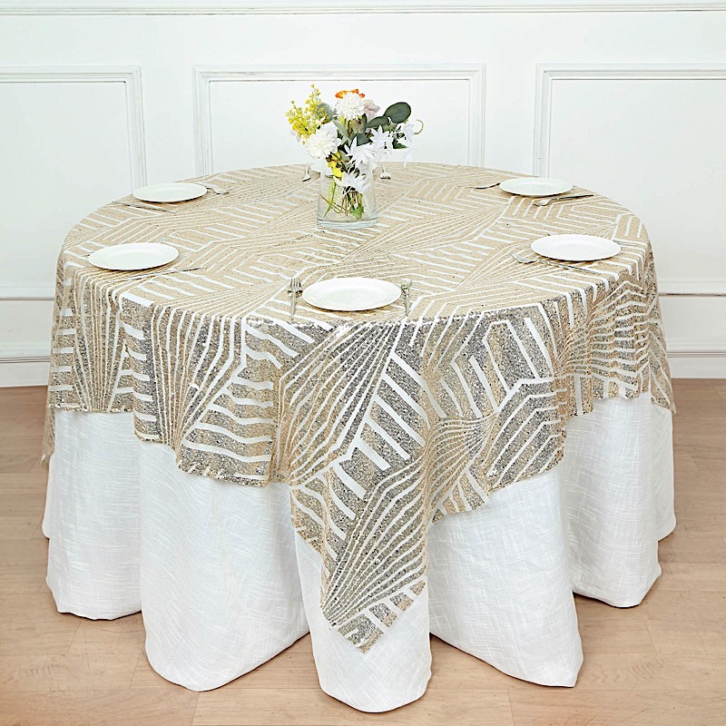 72x72 in Sequined Geometric Design Tulle Square TABLE OVERLAY Party Decorations - Picture 19 of 49