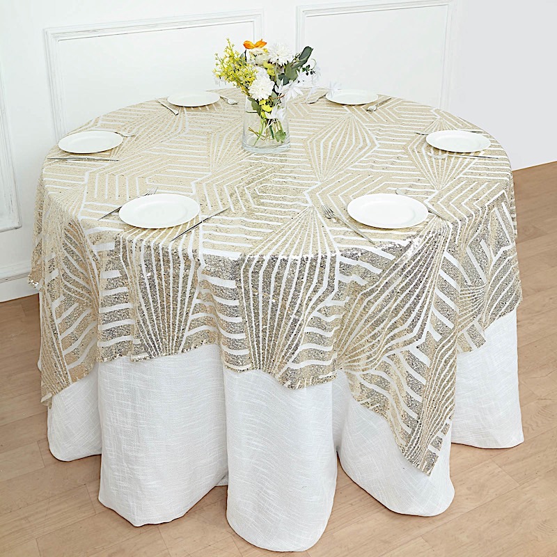 72x72 in Sequined Geometric Design Tulle Square TABLE OVERLAY Party Decorations - Picture 21 of 49