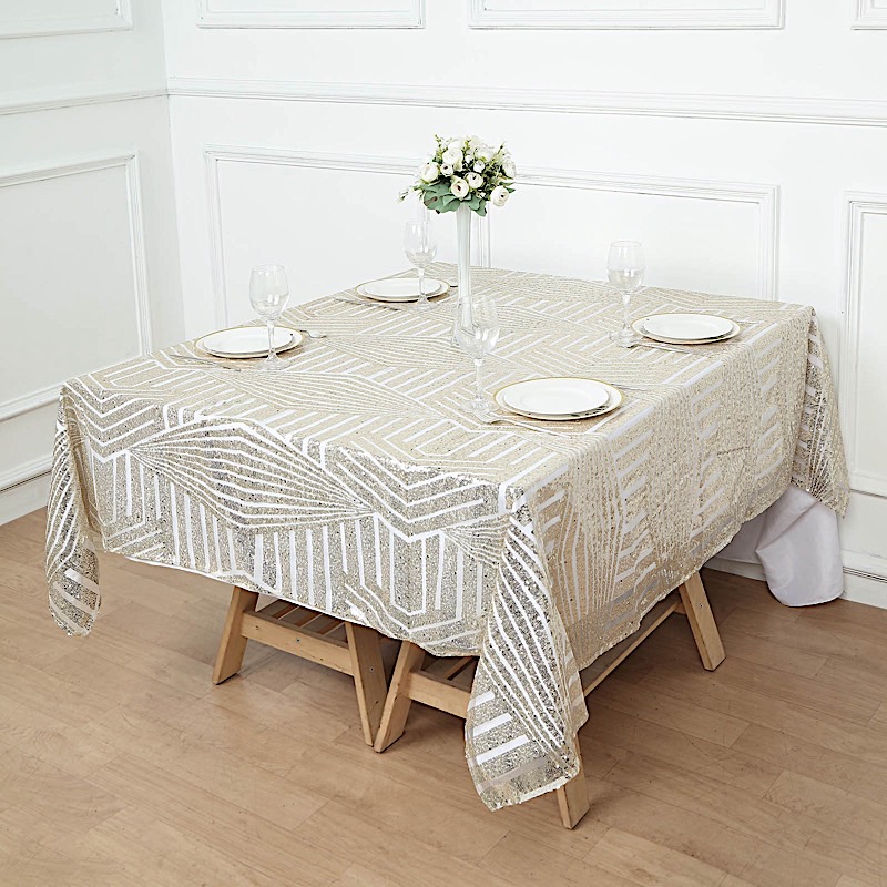 72x72 in Sequined Geometric Design Tulle Square TABLE OVERLAY Party Decorations - Picture 23 of 49