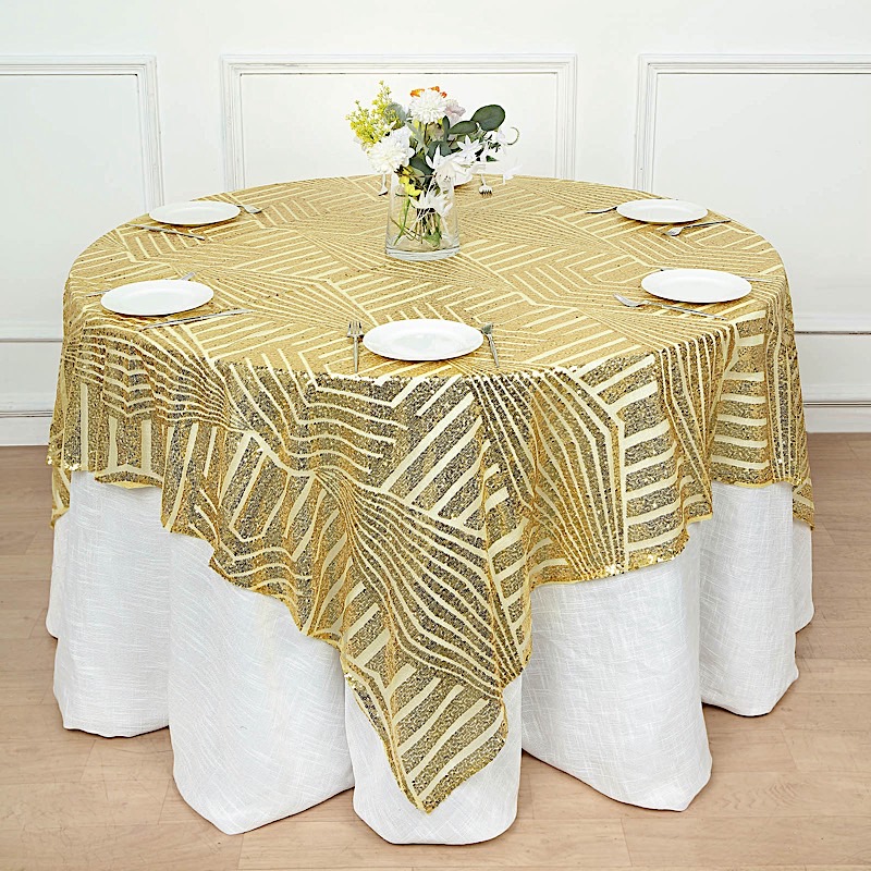 72x72 in Sequined Geometric Design Tulle Square TABLE OVERLAY Party Decorations - Picture 27 of 49