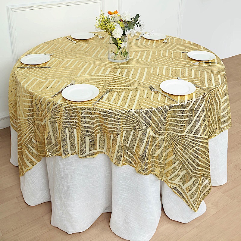 72x72 in Sequined Geometric Design Tulle Square TABLE OVERLAY Party Decorations - Picture 29 of 49