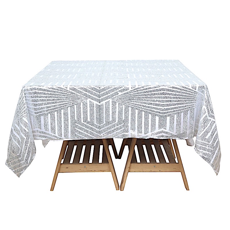 72"x72" Tulle Square Table Overlay Sequins Geometric Pattern Party Decorations - Picture 1 of 26