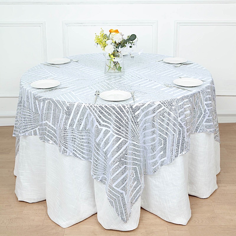 72x72 in Sequined Geometric Design Tulle Square TABLE OVERLAY Party Decorations - Picture 43 of 49