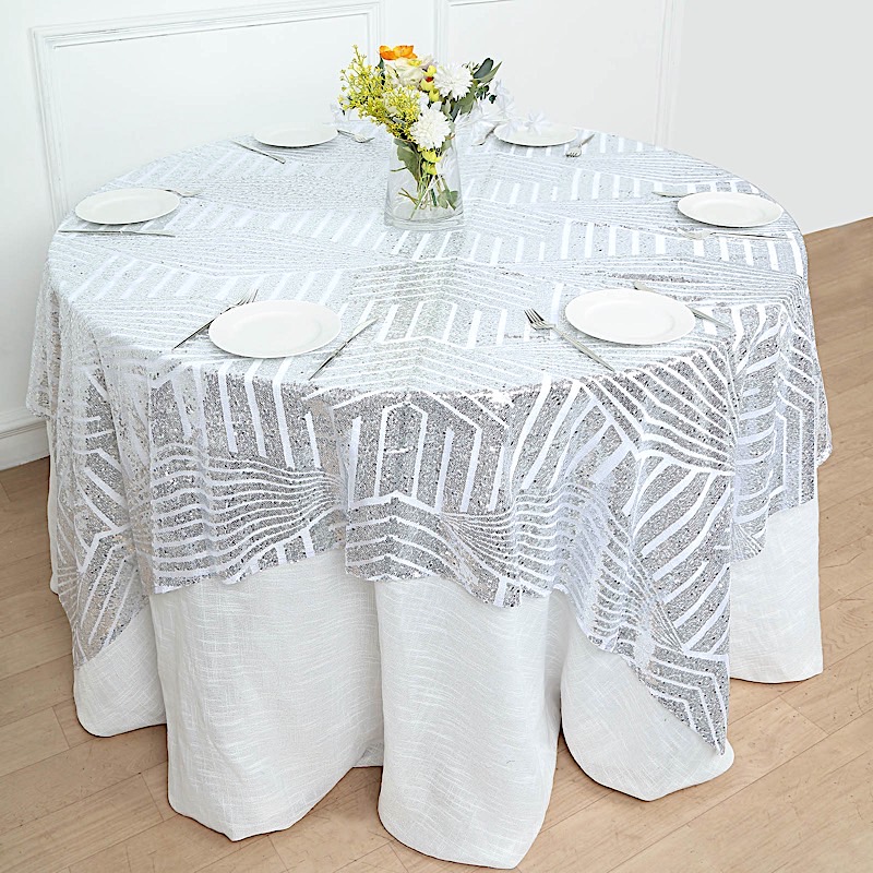72x72 in Sequined Geometric Design Tulle Square TABLE OVERLAY Party Decorations - Picture 44 of 49