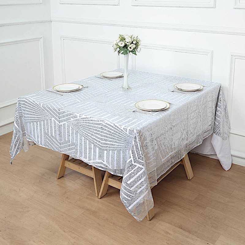 72x72 in Sequined Geometric Design Tulle Square TABLE OVERLAY Party Decorations - Picture 46 of 49