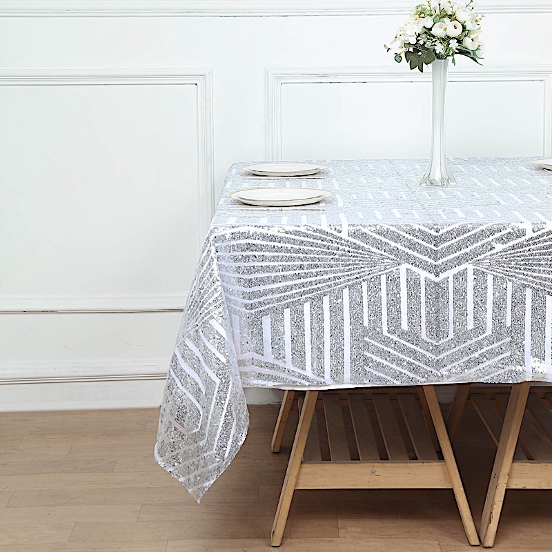 72x72 in Sequined Geometric Design Tulle Square TABLE OVERLAY Party Decorations - Picture 47 of 49