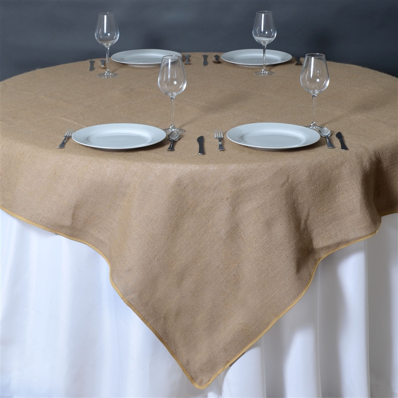 60x60" Natural Brown BURLAP SQUARE TABLE OVERLAY Wedding Party Tradeshow Linens - Picture 3 of 7