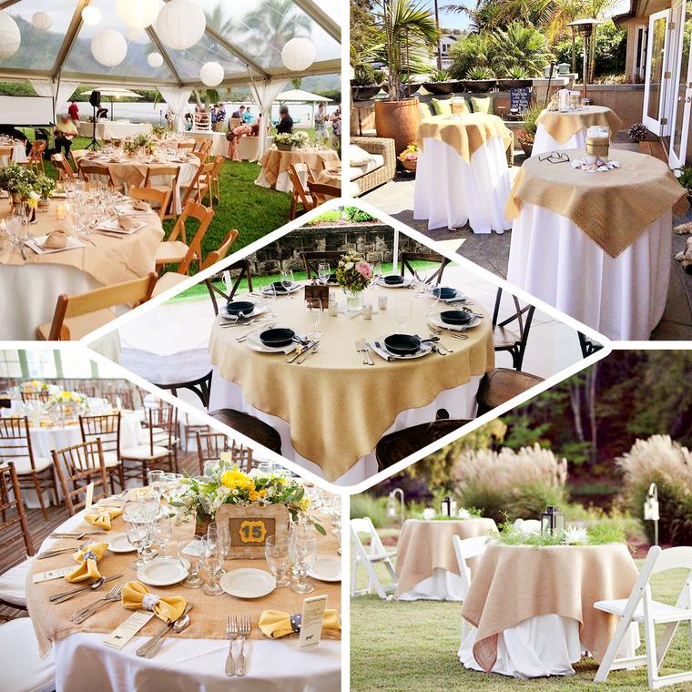 6 pcs 72x72" Natural Brown BURLAP SQUARE TABLE OVERLAY Wedding Party Linens product image view 3