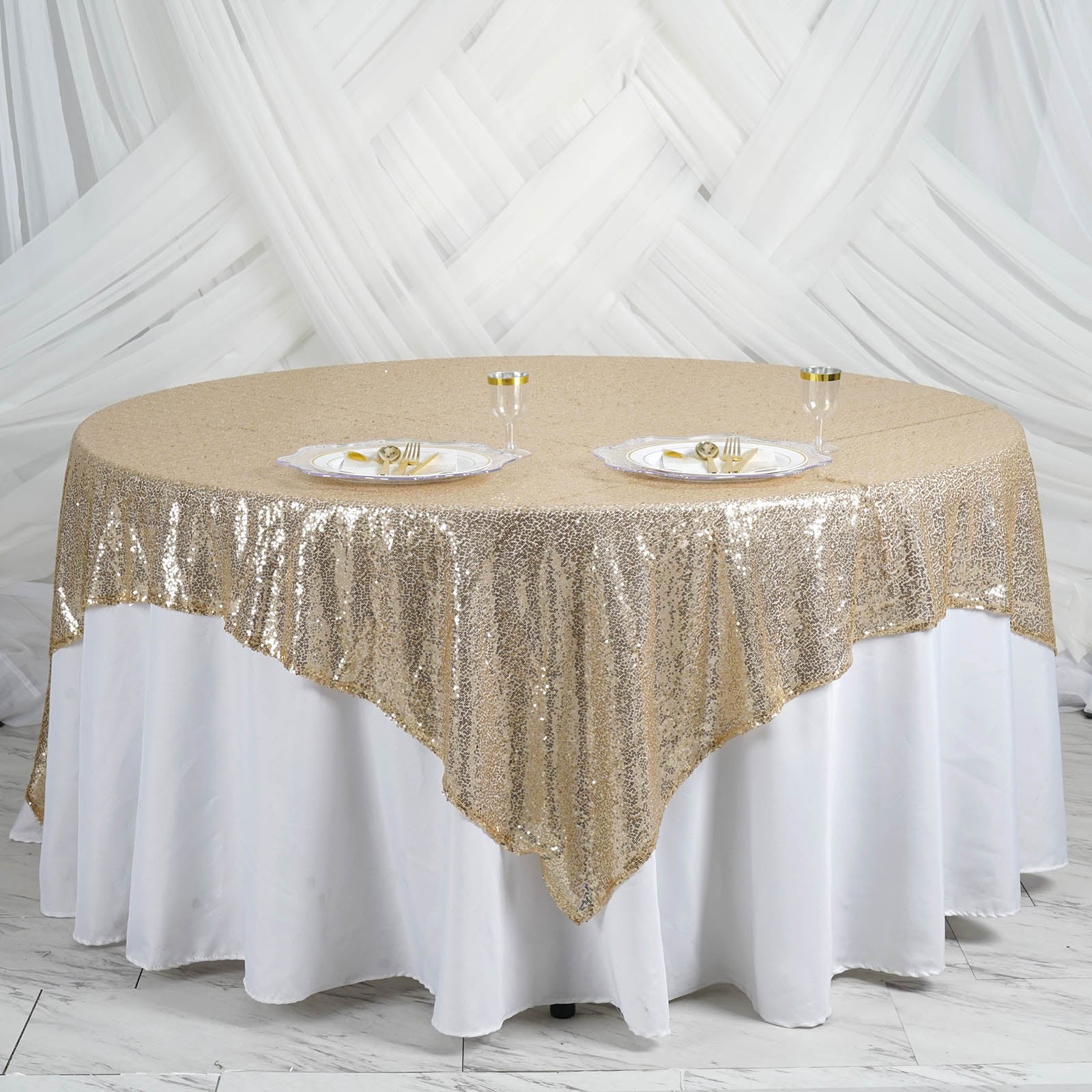 90" Square Sequined TABLE OVERLAY Designer Wedding Party Catering Event Linens - Picture 21 of 53