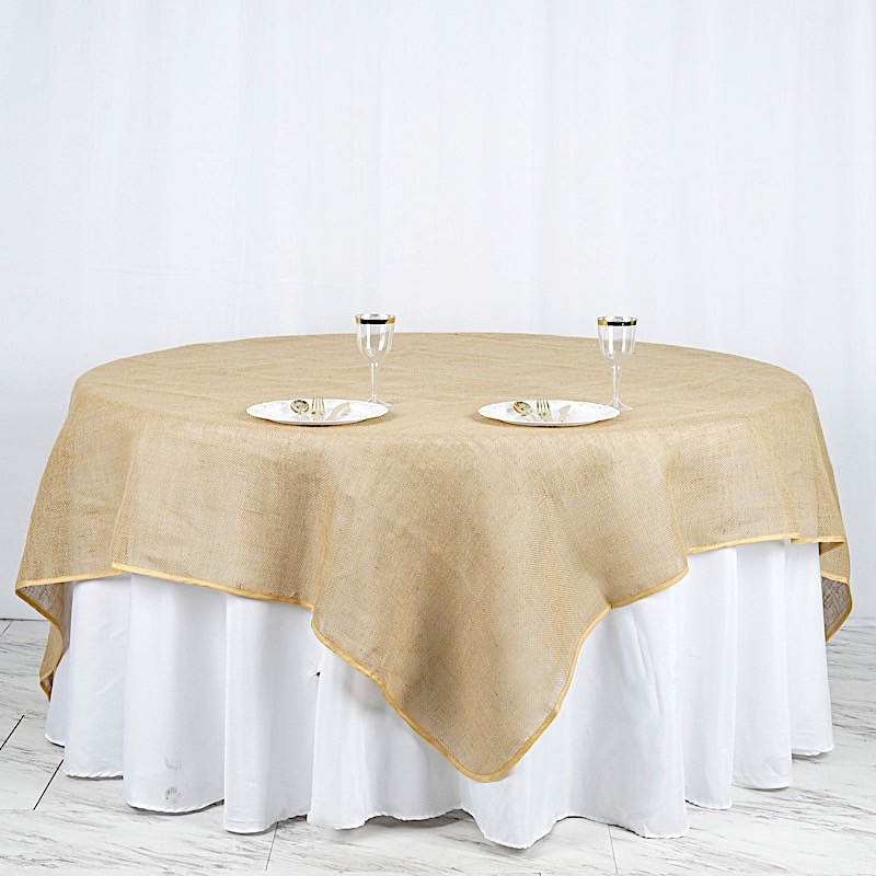 90x90" Natural Brown BURLAP SQUARE TABLE OVERLAY Wedding Party Tradeshow Linens main product image