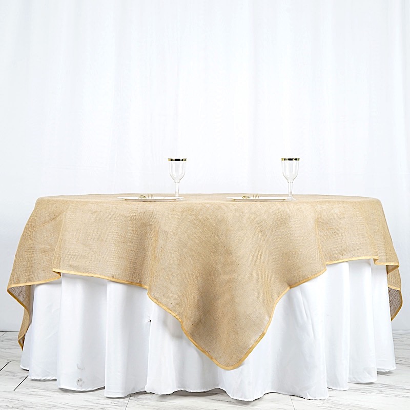 90x90" Natural Brown BURLAP SQUARE TABLE OVERLAY Wedding Party Tradeshow Linens product image view 6