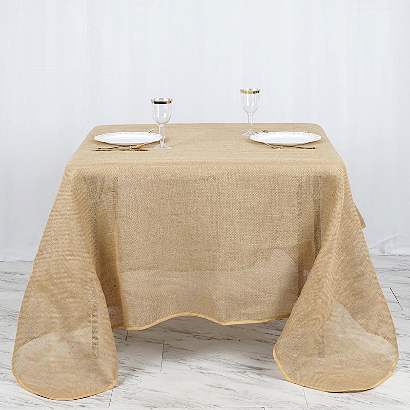90x90" Natural Brown BURLAP SQUARE TABLE OVERLAY Wedding Party Tradeshow Linens product image view 2